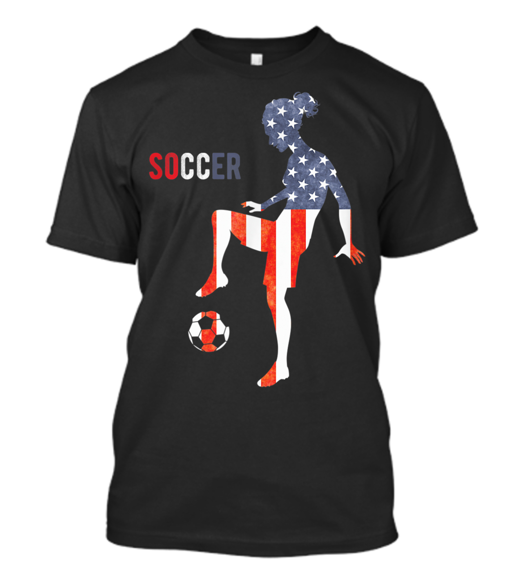 American Flag USA Soccer Player Silhouette Girl T-Shirt