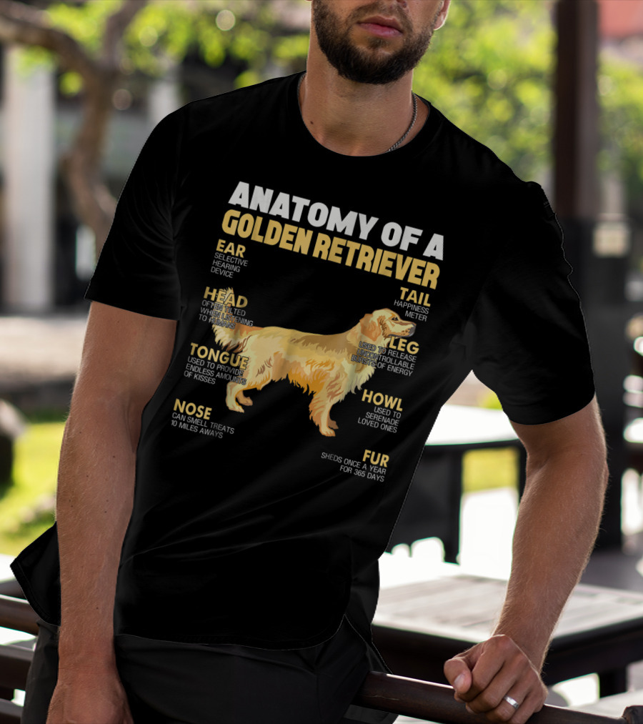 ANATOMY OF A GOLDEN RETRIEVER HEAD TONGUE NOSE LEG TAIL FUR EAR HOWL T-Shirt
