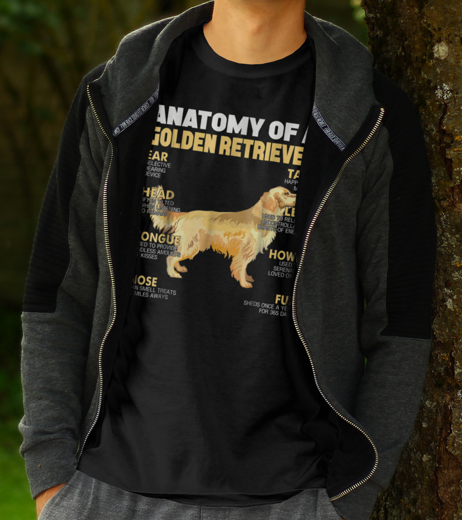 ANATOMY OF A GOLDEN RETRIEVER HEAD TONGUE NOSE LEG TAIL FUR EAR HOWL T-Shirt
