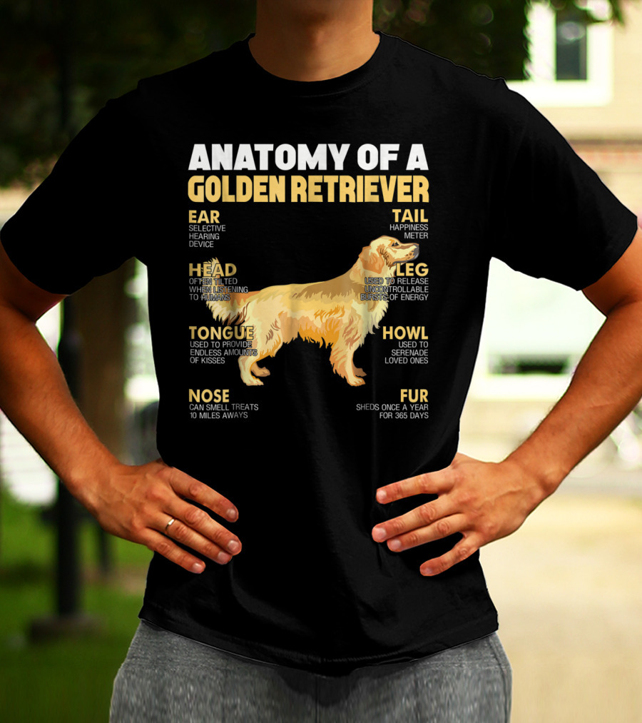 ANATOMY OF A GOLDEN RETRIEVER HEAD TONGUE NOSE LEG TAIL FUR EAR HOWL T-Shirt