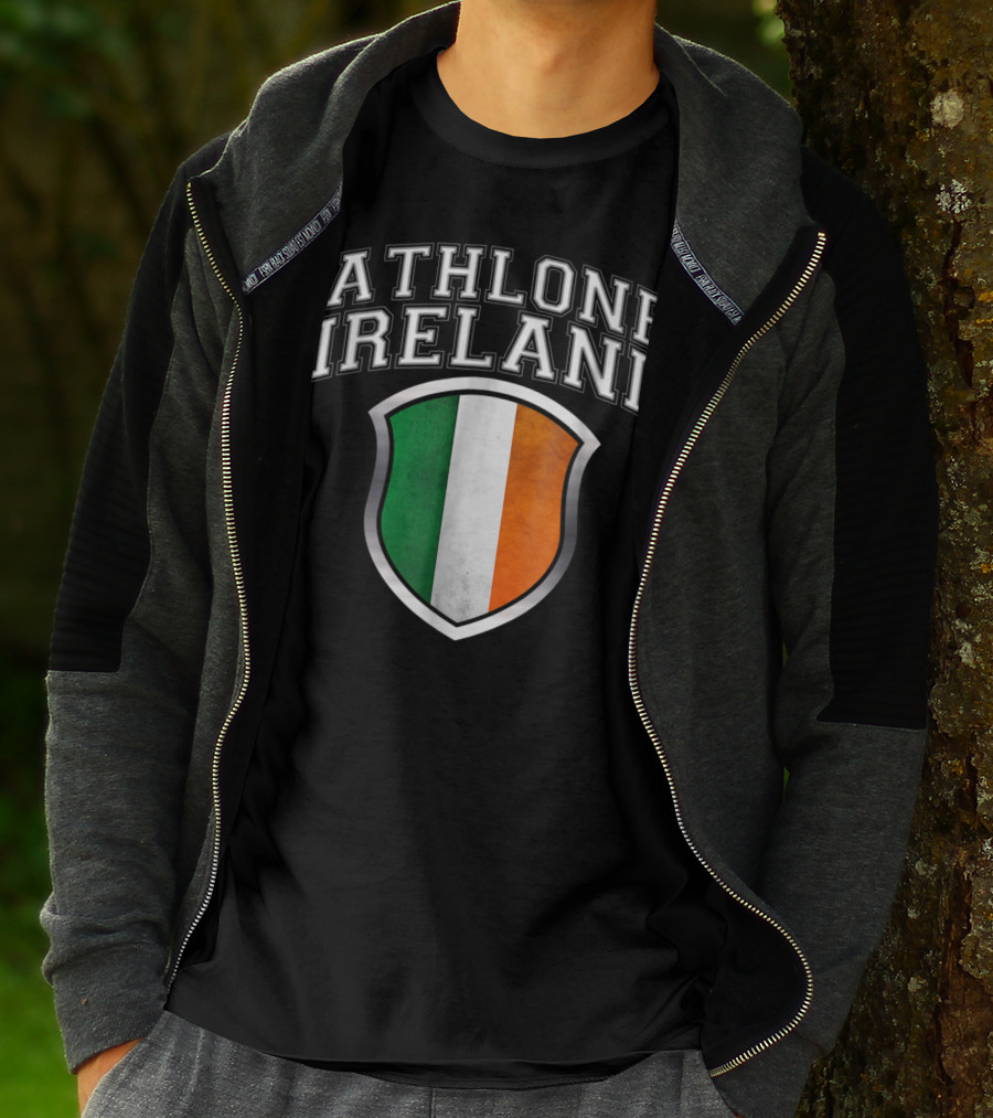 Athlone Ireland With Irish Flag Shield Crest T-Shirt