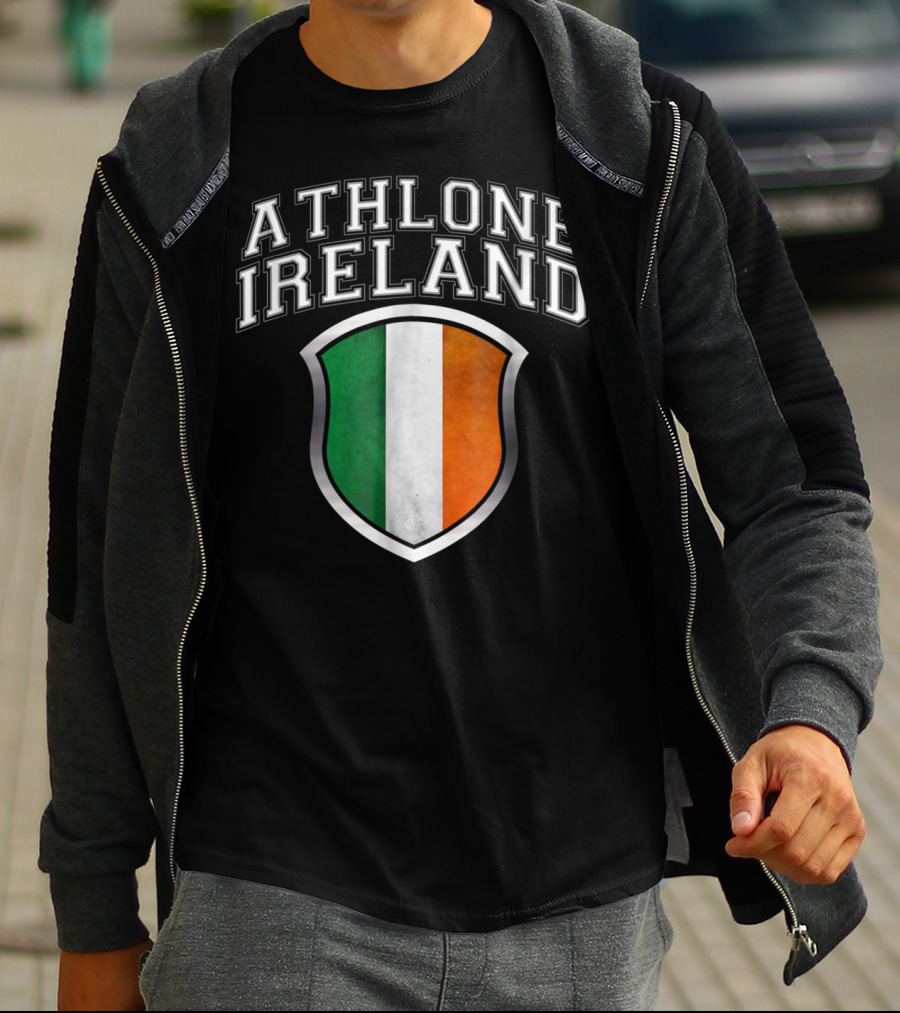 Athlone Ireland With Irish Flag Shield Crest T-Shirt