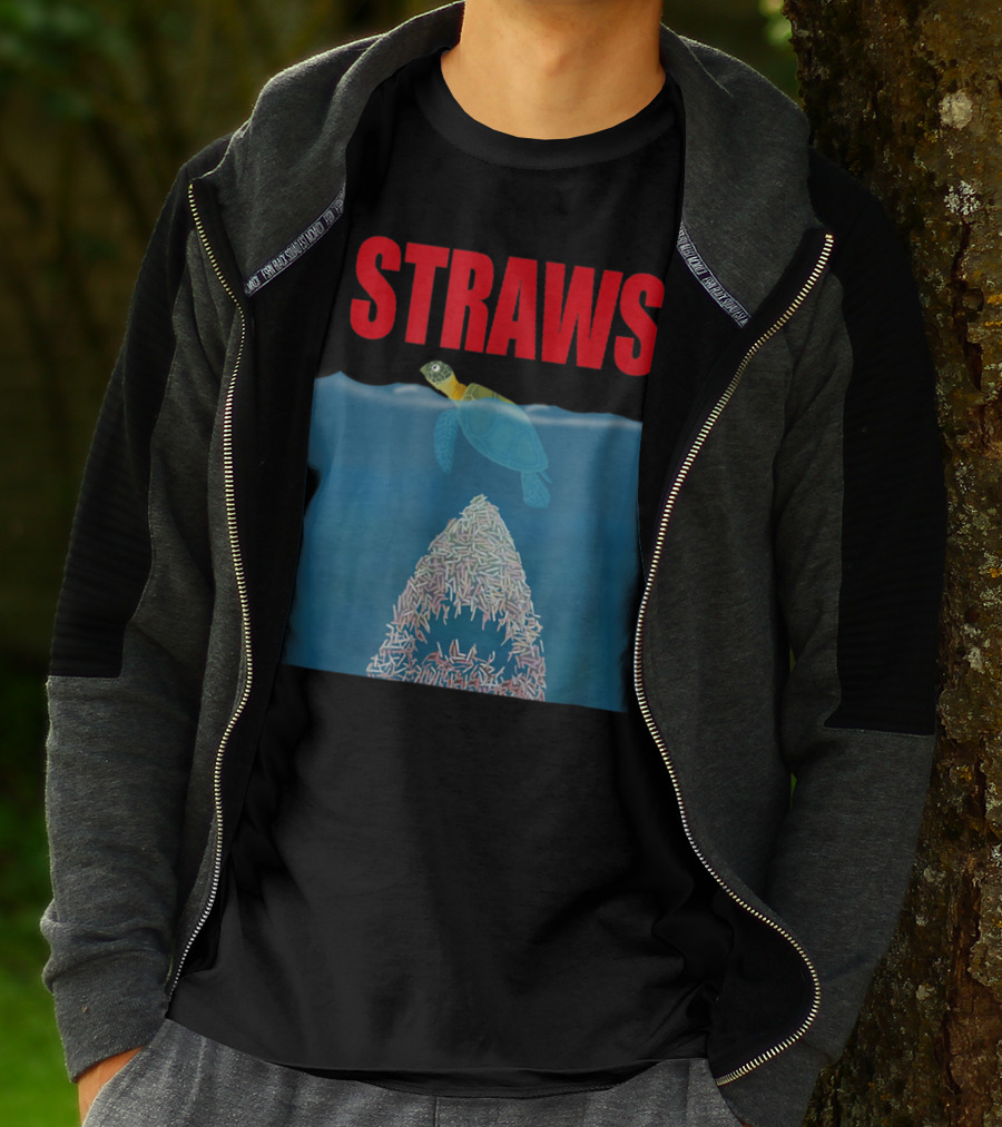 Straws Sea Turtle Save Earth Ban Plastics T-Shirt