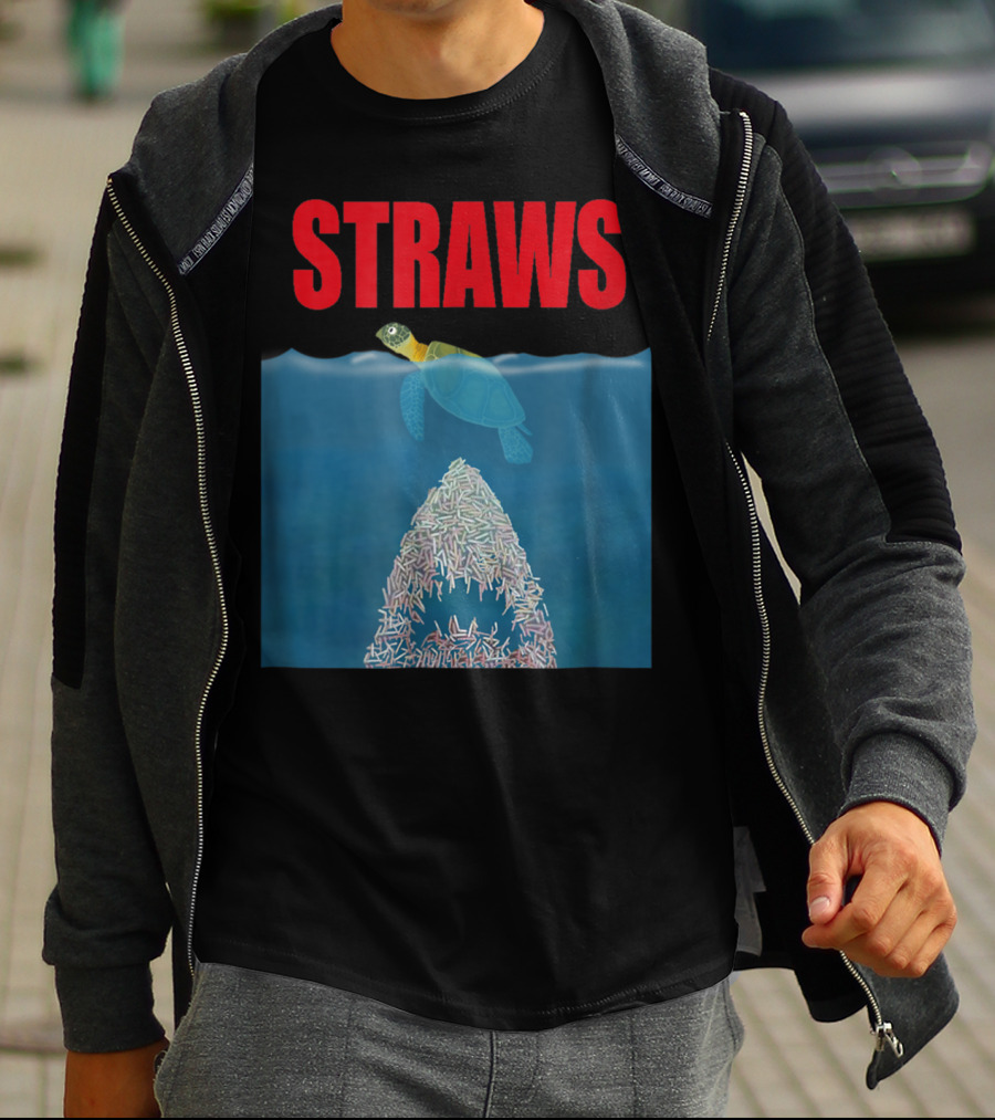 Straws Sea Turtle Save Earth Ban Plastics T-Shirt