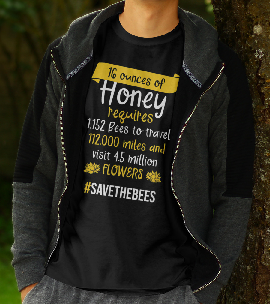 16 Ounces Of Honey Requires 1,152 Bees Travel 112,000 Miles Visit 4.5 Million Flowers #SaveTheBees T-Shirt
