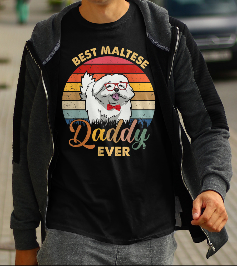 Best Maltese Daddy Ever Retro Style Dog T-Shirt