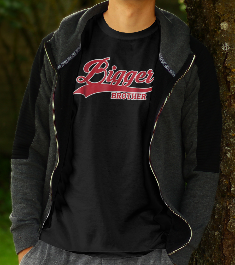 Bigger Brother Sibling Script Style Red And White T-Shirt