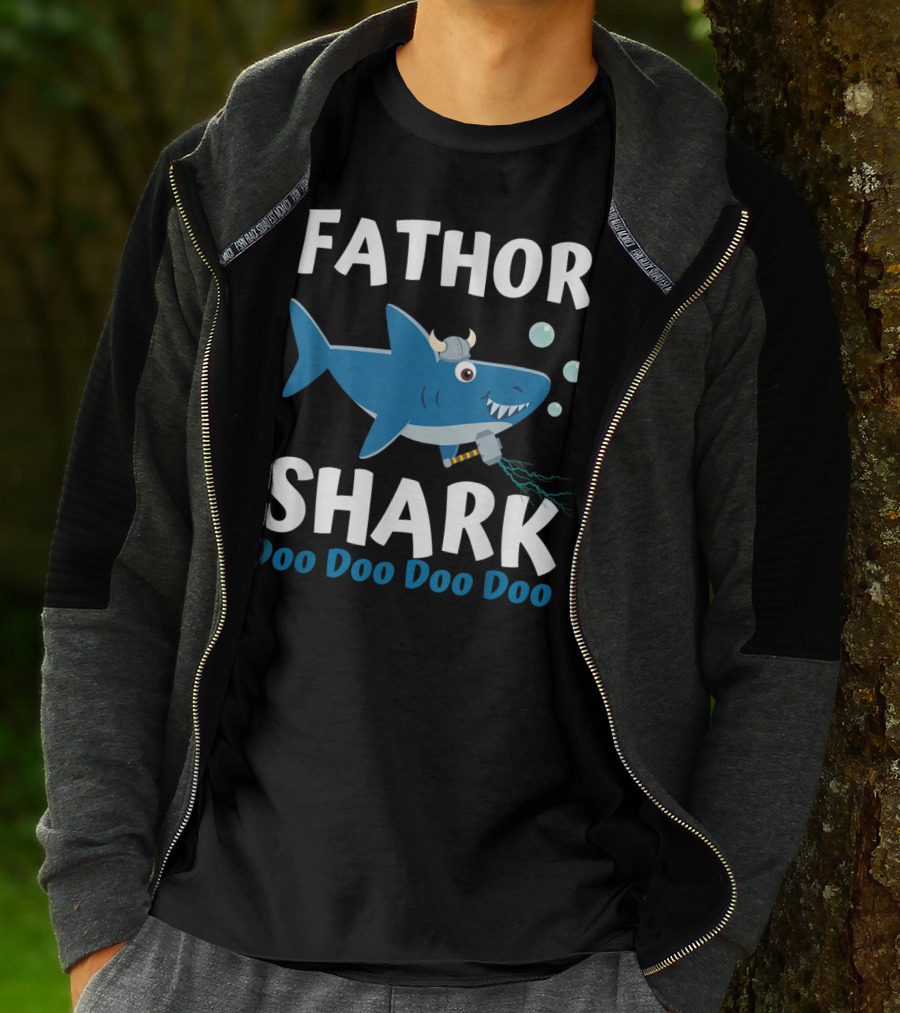 Fathor Shark Doo Doo Doo Doo Viking Father's Day Hero T-Shirt