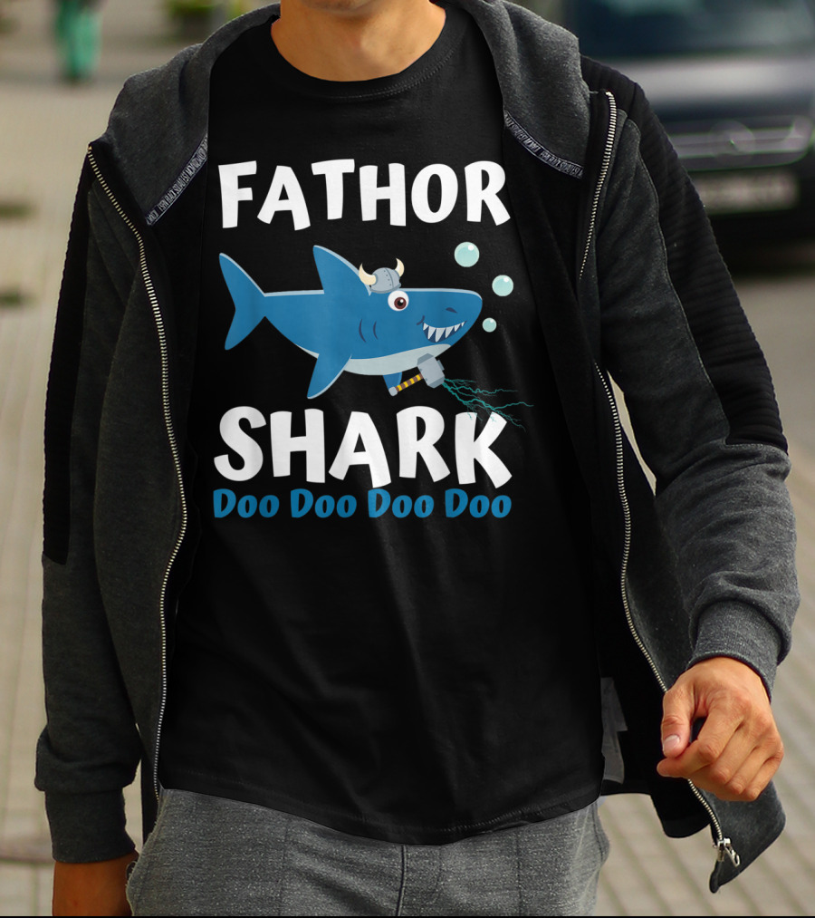 Fathor Shark Doo Doo Doo Doo Viking Father's Day Hero T-Shirt