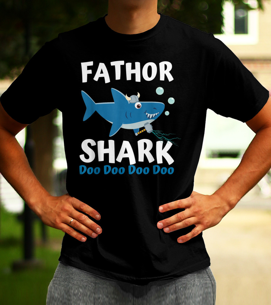 Fathor Shark Doo Doo Doo Doo Viking Father's Day Hero T-Shirt