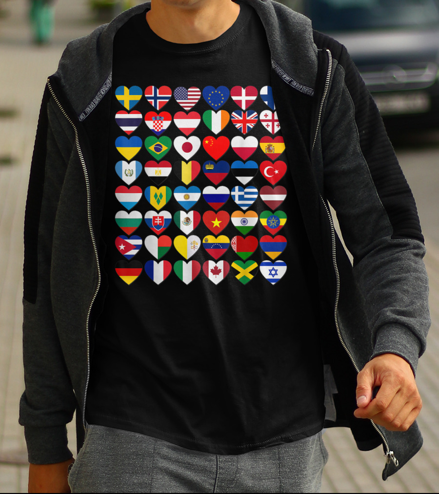 Flags Of The Countries Of The World Heart Shape Collection T-Shirt