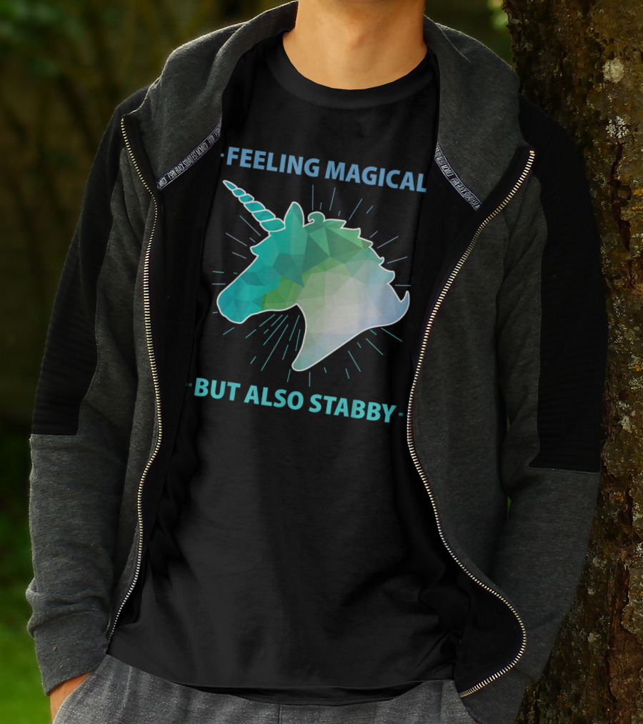 Feeling Magical But Also Stabby Funny Cute Unicorn Geometric Head T-Shirt
