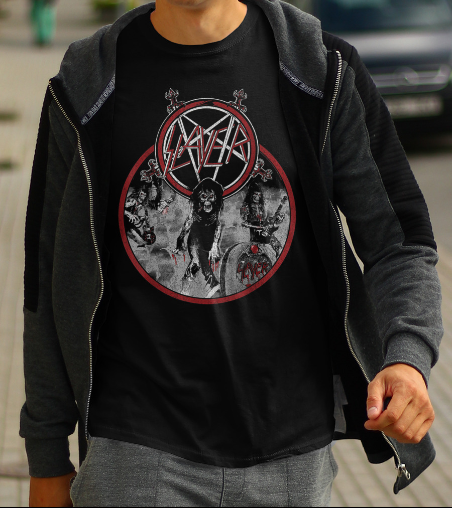 Slayer Live Undead Pentagram Zombies Skulls Battleground T-Shirt