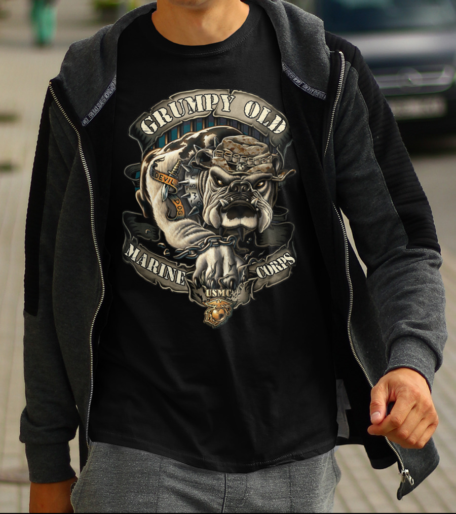 Grumpy Old Marine Corps Devil Dog USMC Veteran T-Shirt