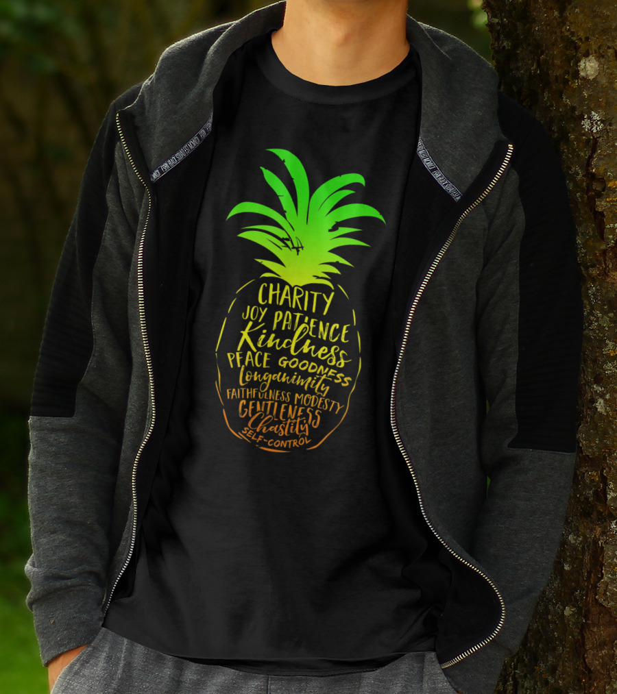 Holy Spirit Catholic Pineapple Charity Joy Patience Kindness Peace Goodness Longanimity Faithfulness Modesty Gentleness Chastity Self-Control T-Shirt