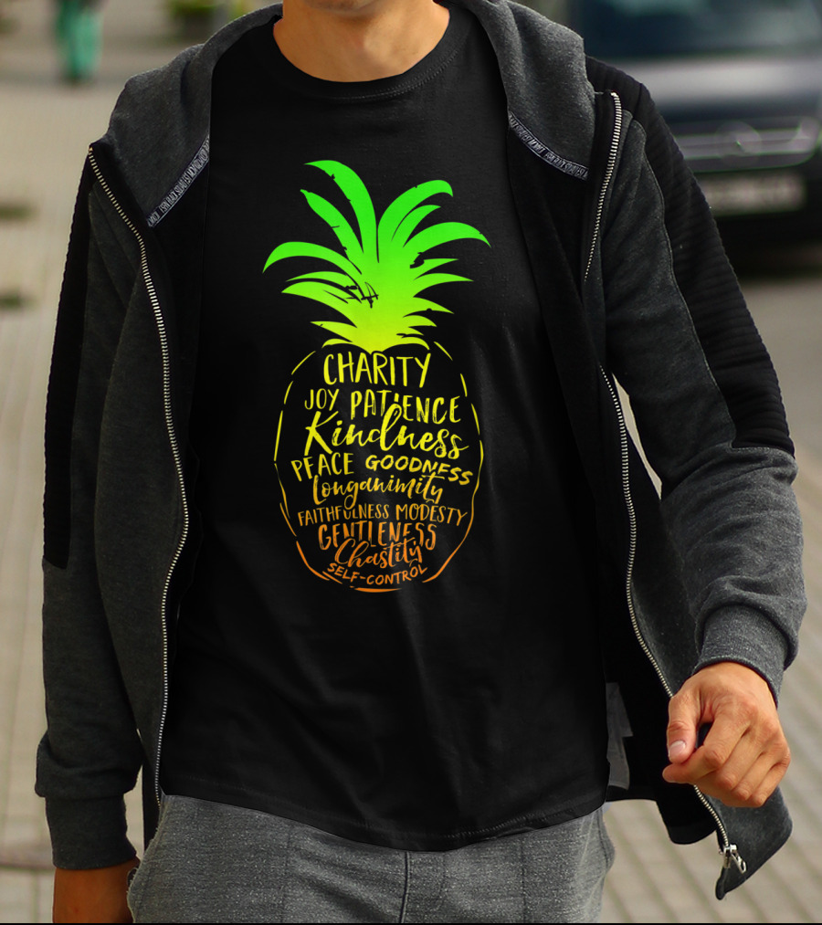 Holy Spirit Catholic Pineapple Charity Joy Patience Kindness Peace Goodness Longanimity Faithfulness Modesty Gentleness Chastity Self-Control T-Shirt