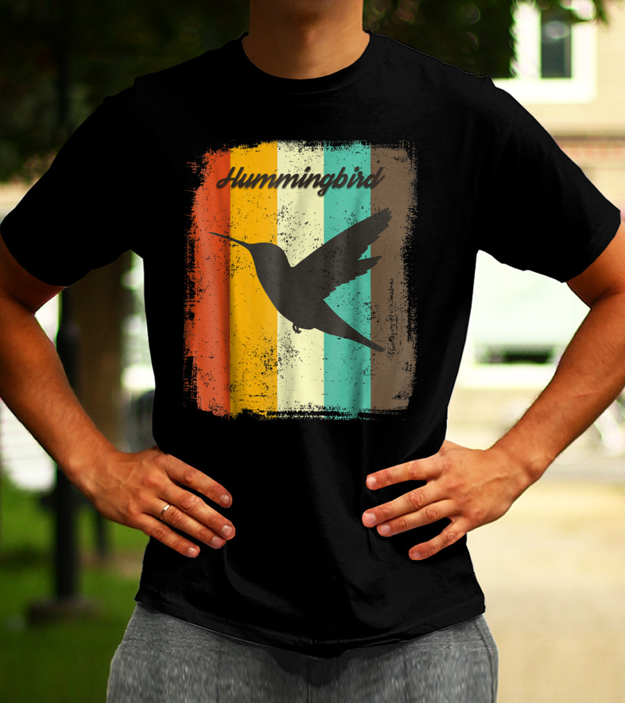 Hummingbird 70s Vintage Bird Lover Retro Stripes T-Shirt