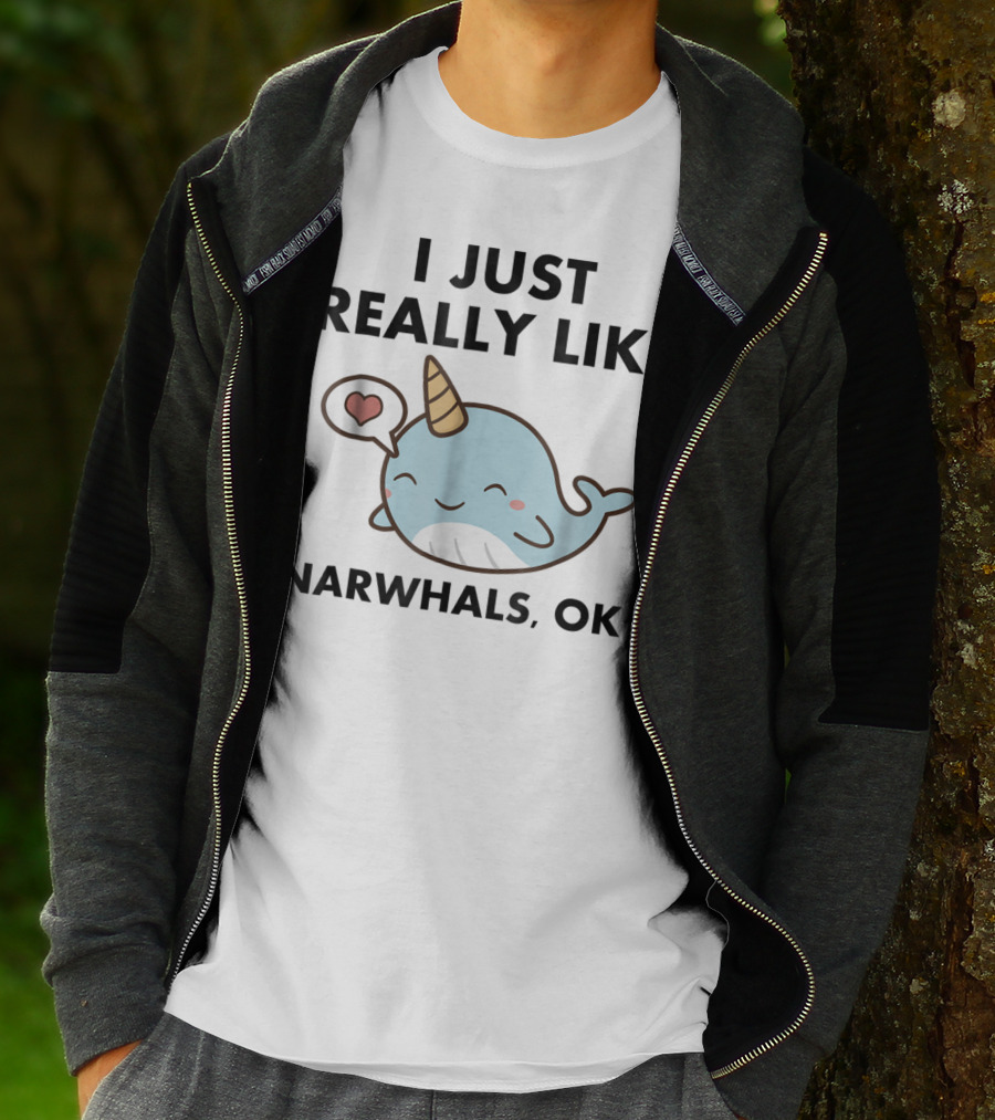 I Just Really Like Narwhals Ok Cute Funny Narwhal With Heart T-Shirt