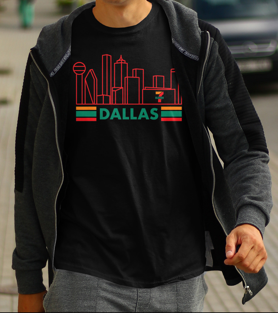 Dallas Skyline Neon Style With 7-Eleven T-Shirt