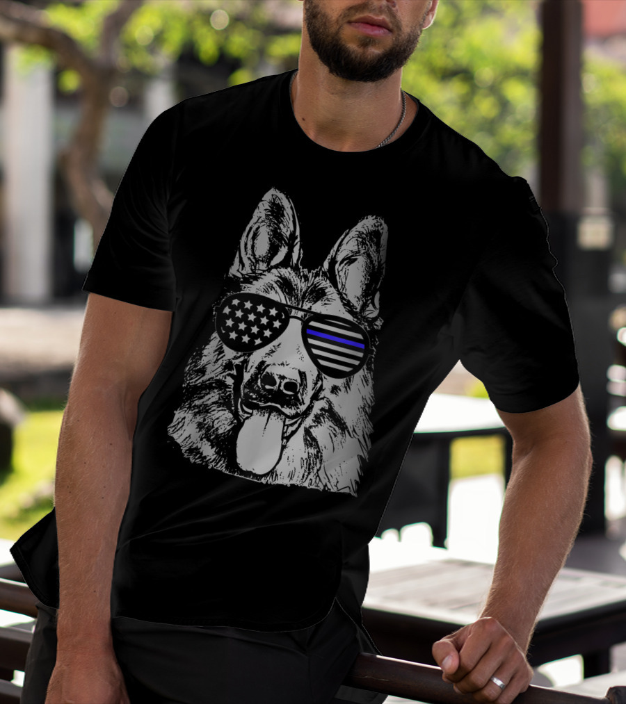 K9 Police Officer Thin Blue Line Police Dog Sunglasses Patriotic T-Shirt