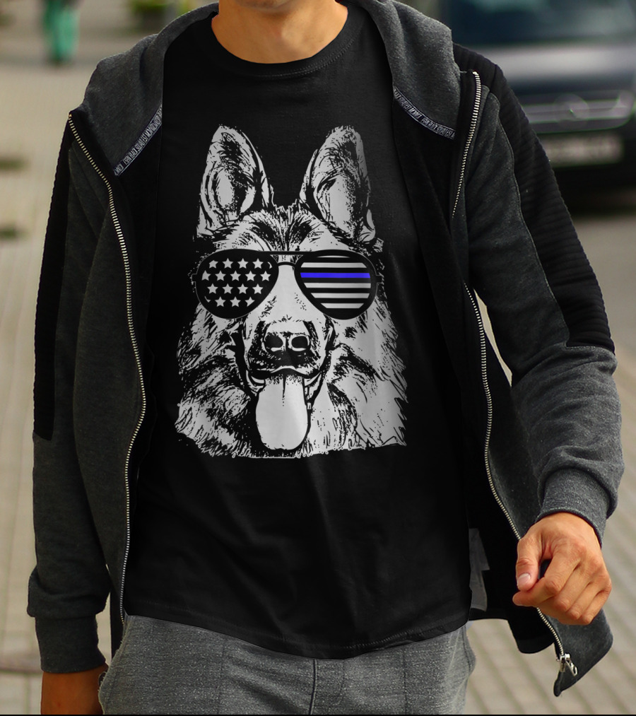 K9 Police Officer Thin Blue Line Police Dog Sunglasses Patriotic T-Shirt