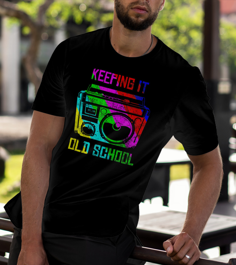 Keeping It Old School Boombox Retro Rainbow 80s Vibes T-Shirt