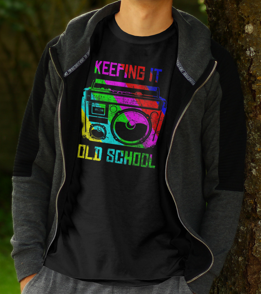 Keeping It Old School Boombox Retro Rainbow 80s Vibes T-Shirt