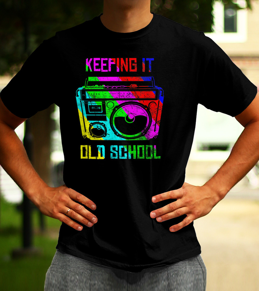 Keeping It Old School Boombox Retro Rainbow 80s Vibes T-Shirt