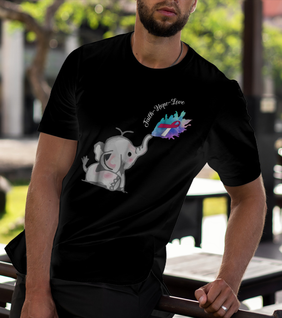 Faith Hope Love Cute Elephant Head Neck Cancer Awareness Warrior T-Shirt