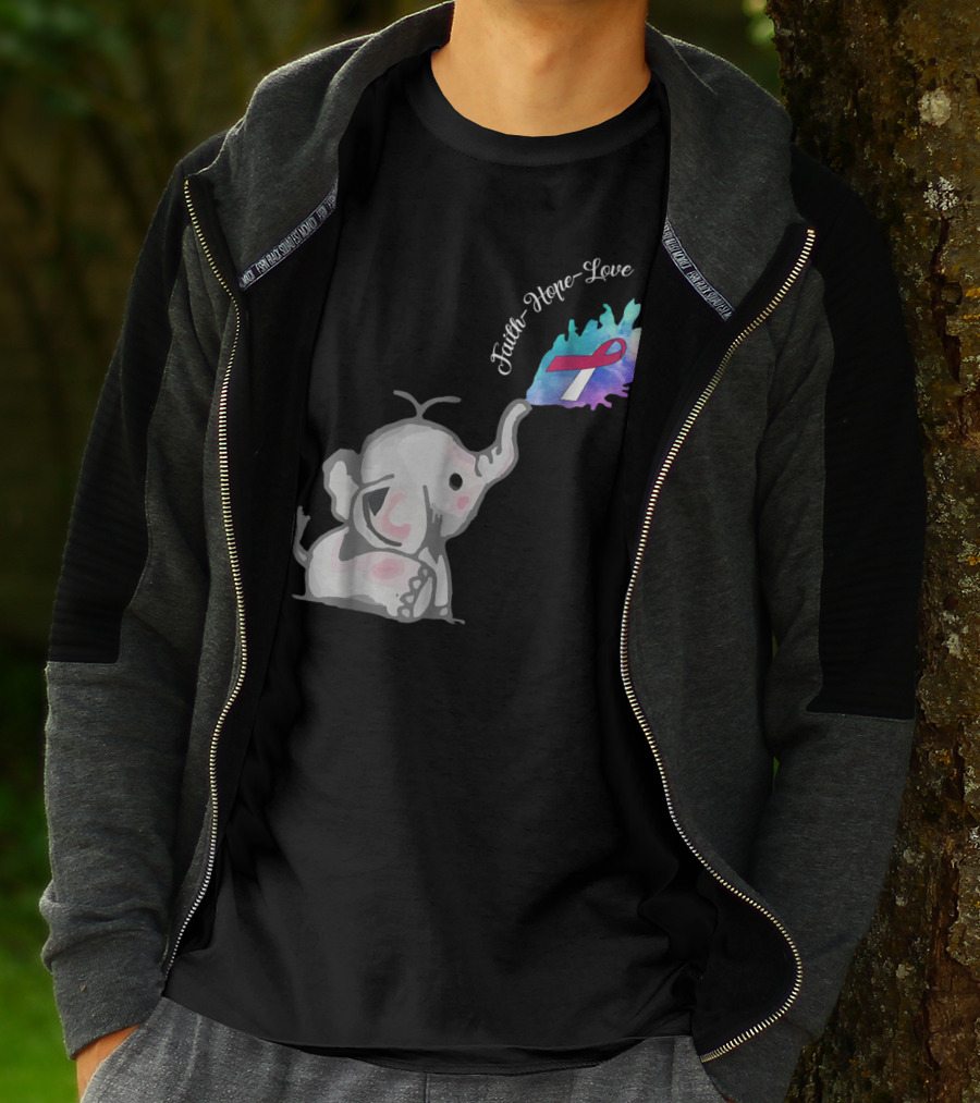Faith Hope Love Cute Elephant Head Neck Cancer Awareness Warrior T-Shirt