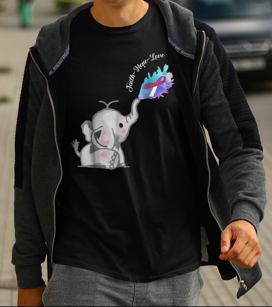 Faith Hope Love Cute Elephant Head Neck Cancer Awareness Warrior T-Shirt