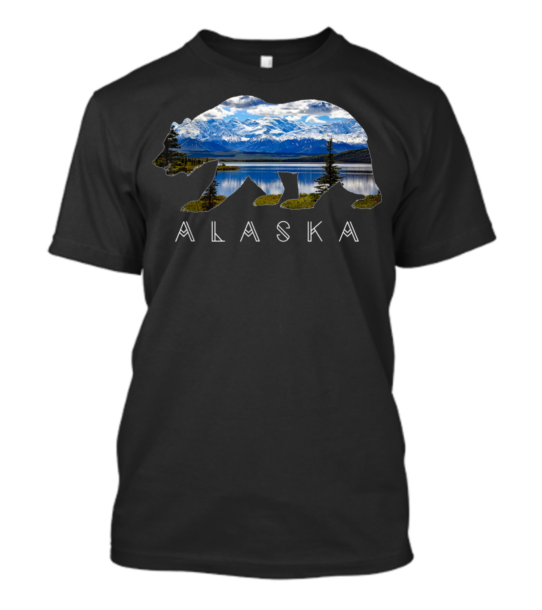 Alaska Bear Silhouette With Mountain Lake Scene T-Shirt