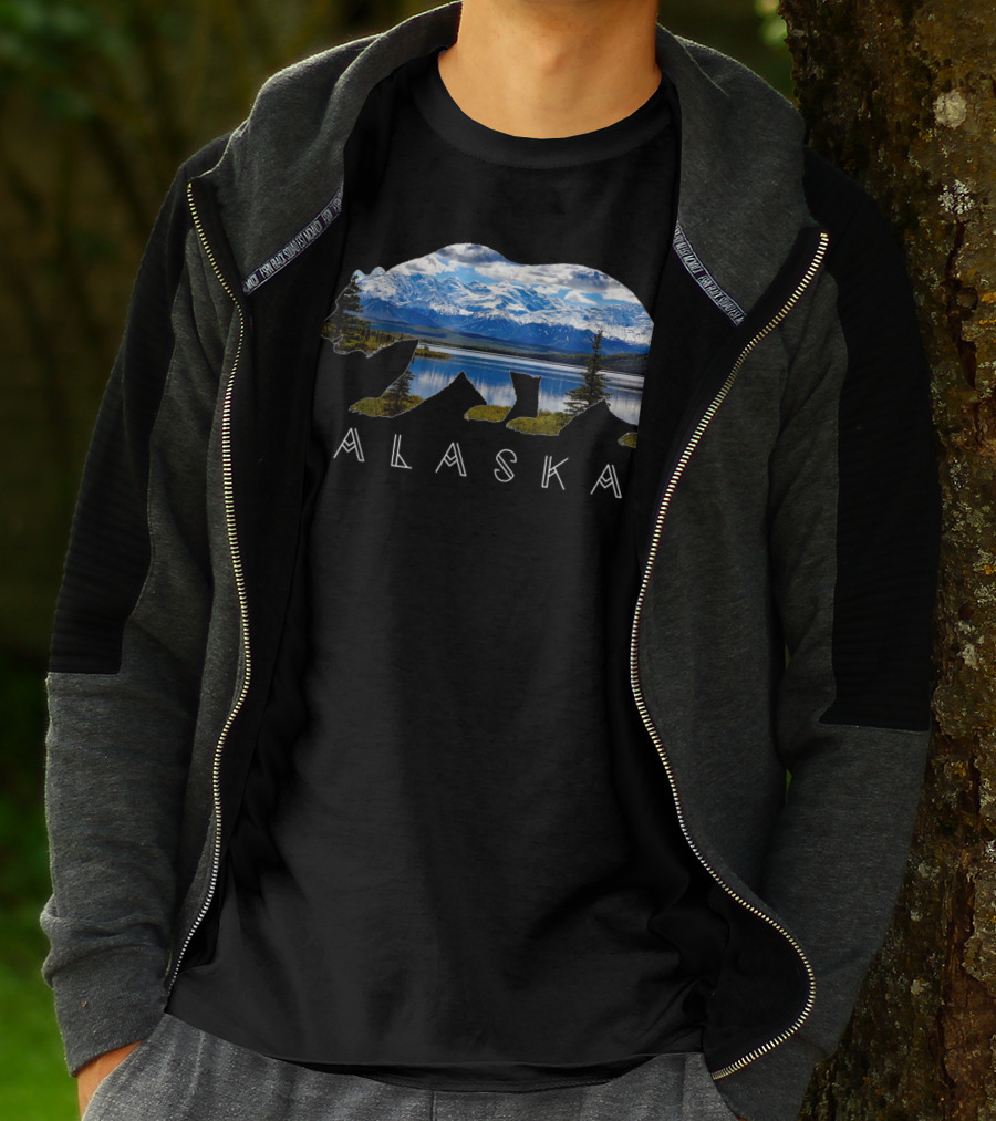 Alaska Bear Silhouette With Mountain Lake Scene T-Shirt