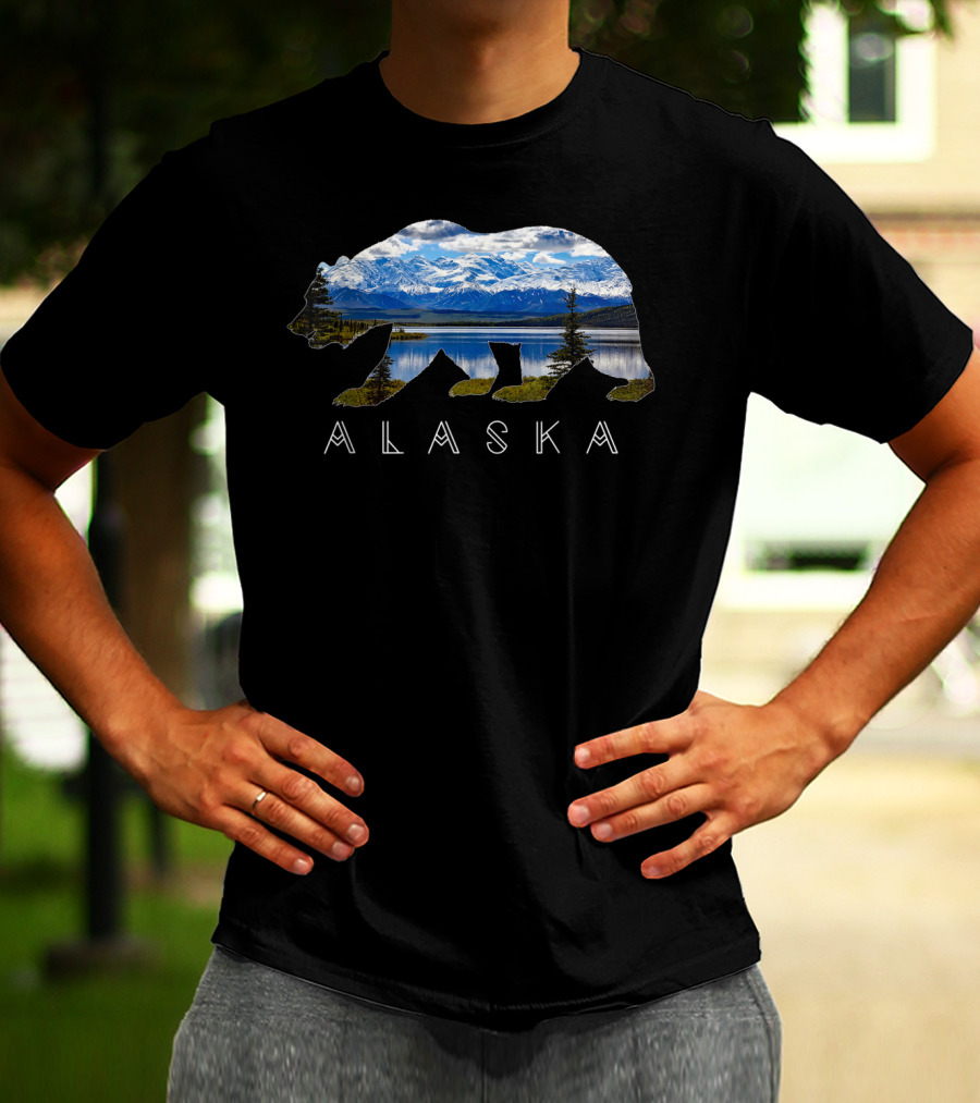 Alaska Bear Silhouette With Mountain Lake Scene T-Shirt
