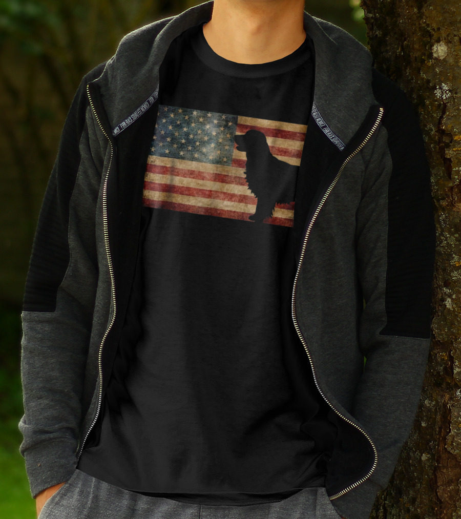 Golden Retriever Silhouette With Vintage American Flag T-Shirt