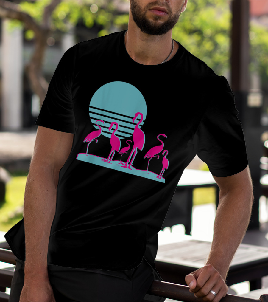 Flamingos Aesthetic Vaporwave 1980s Sunset Sundown Retro Synthwave T-Shirt