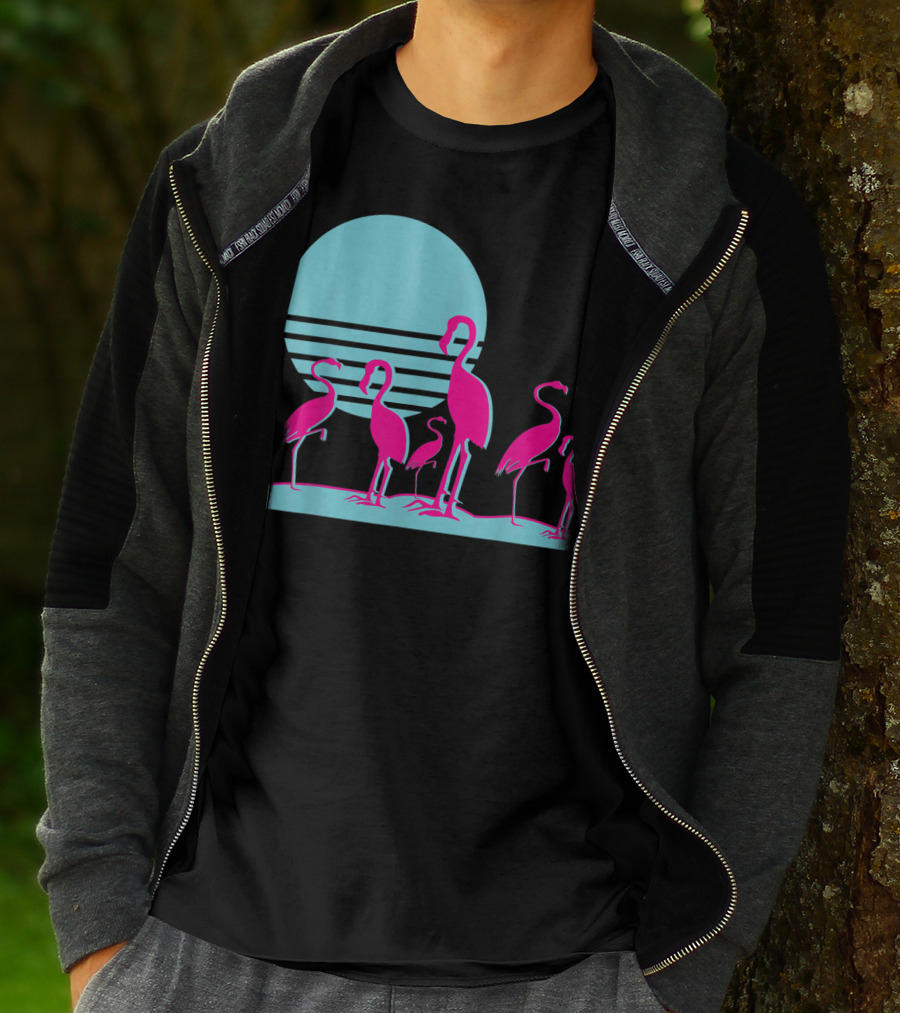 Flamingos Aesthetic Vaporwave 1980s Sunset Sundown Retro Synthwave T-Shirt
