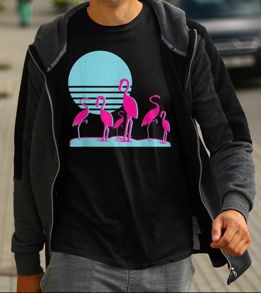 Flamingos Aesthetic Vaporwave 1980s Sunset Sundown Retro Synthwave T-Shirt