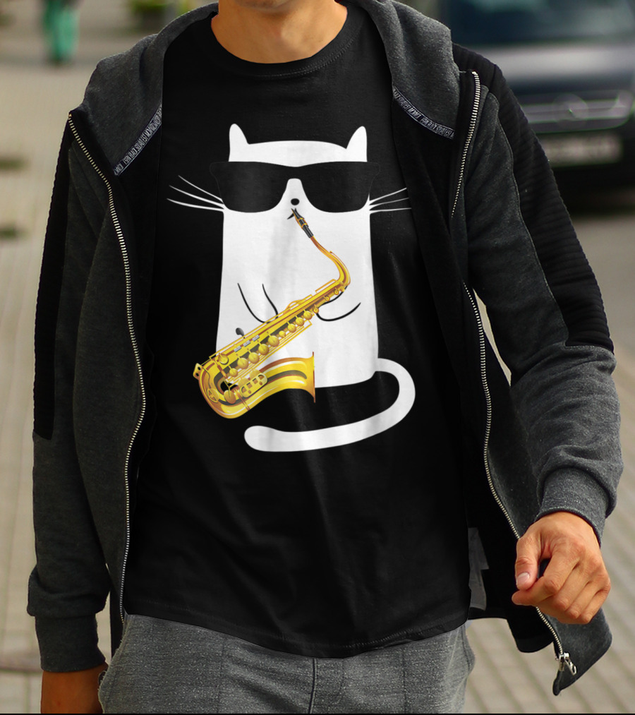 Funny Cat Playing Saxophone With Sunglasses T-Shirt