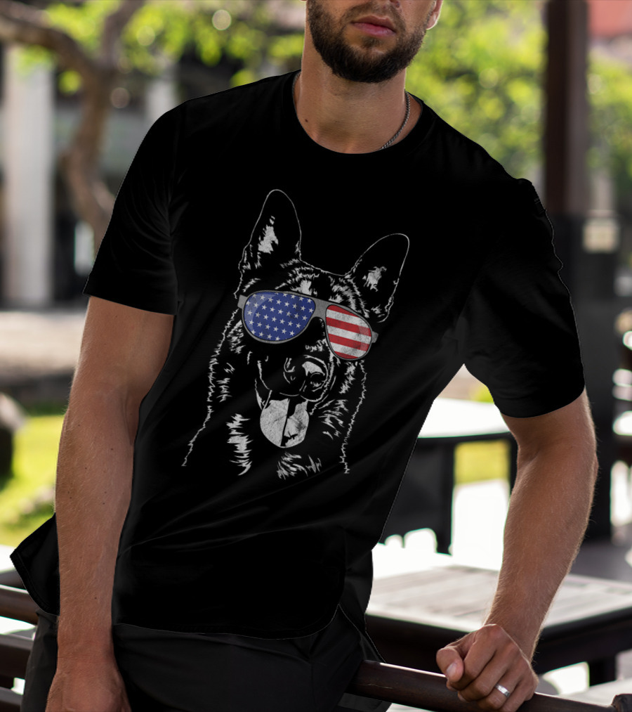 Funny Proud Belgian Malinois Dog In American Flag Sunglasses T-Shirt