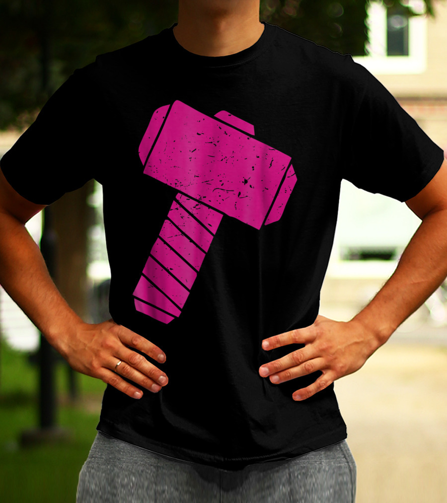 Distressed Magenta Mjolnir Thor's Hammer Odin Mythology T-Shirt