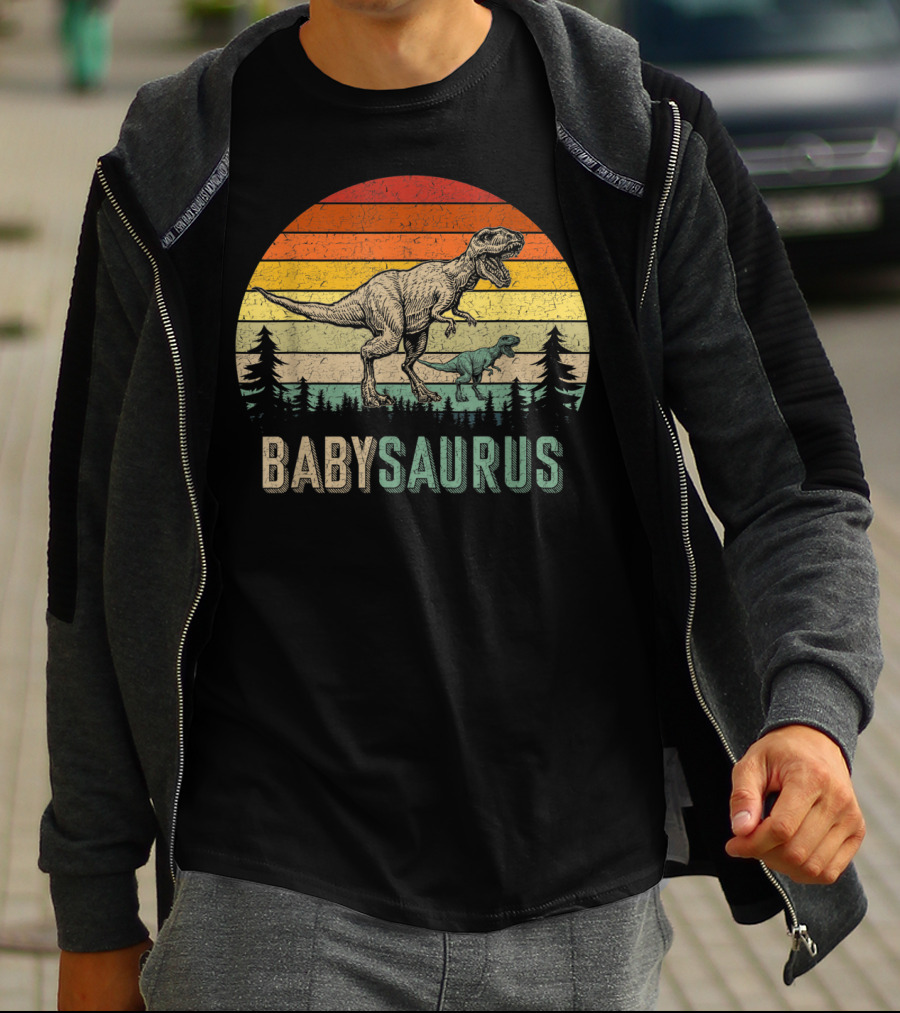 Babysaurus Dinosaurs Vintage Father's Retro Sunset T-Rex Family T-Shirt