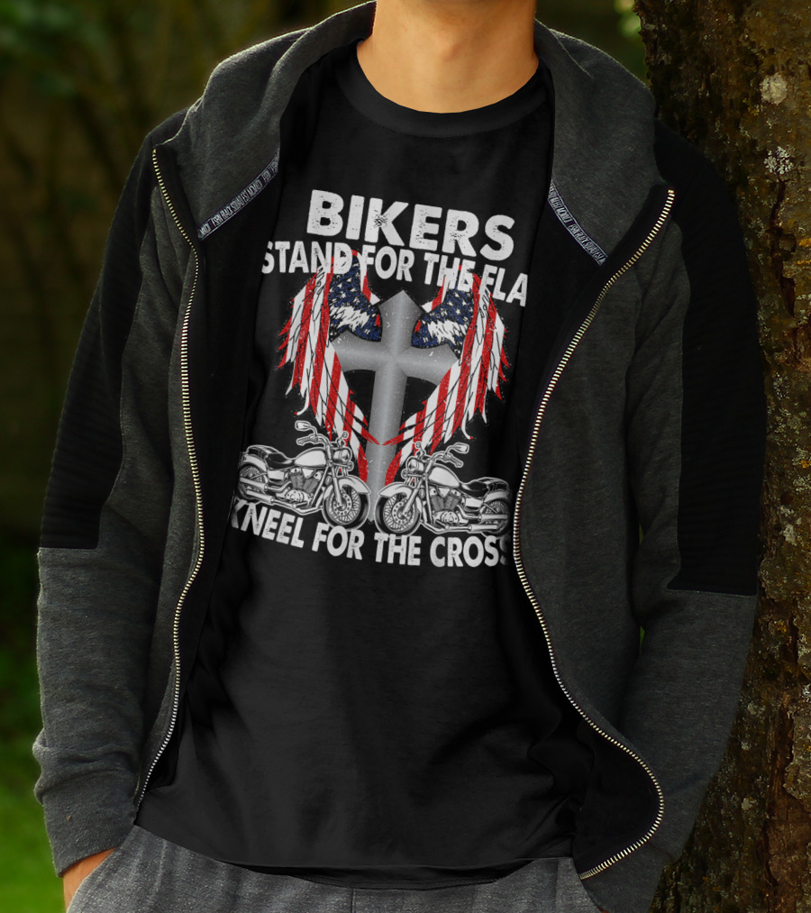 Bikers Stand For The Flag Kneel For The Cross Patriotic Memorial Day T-Shirt