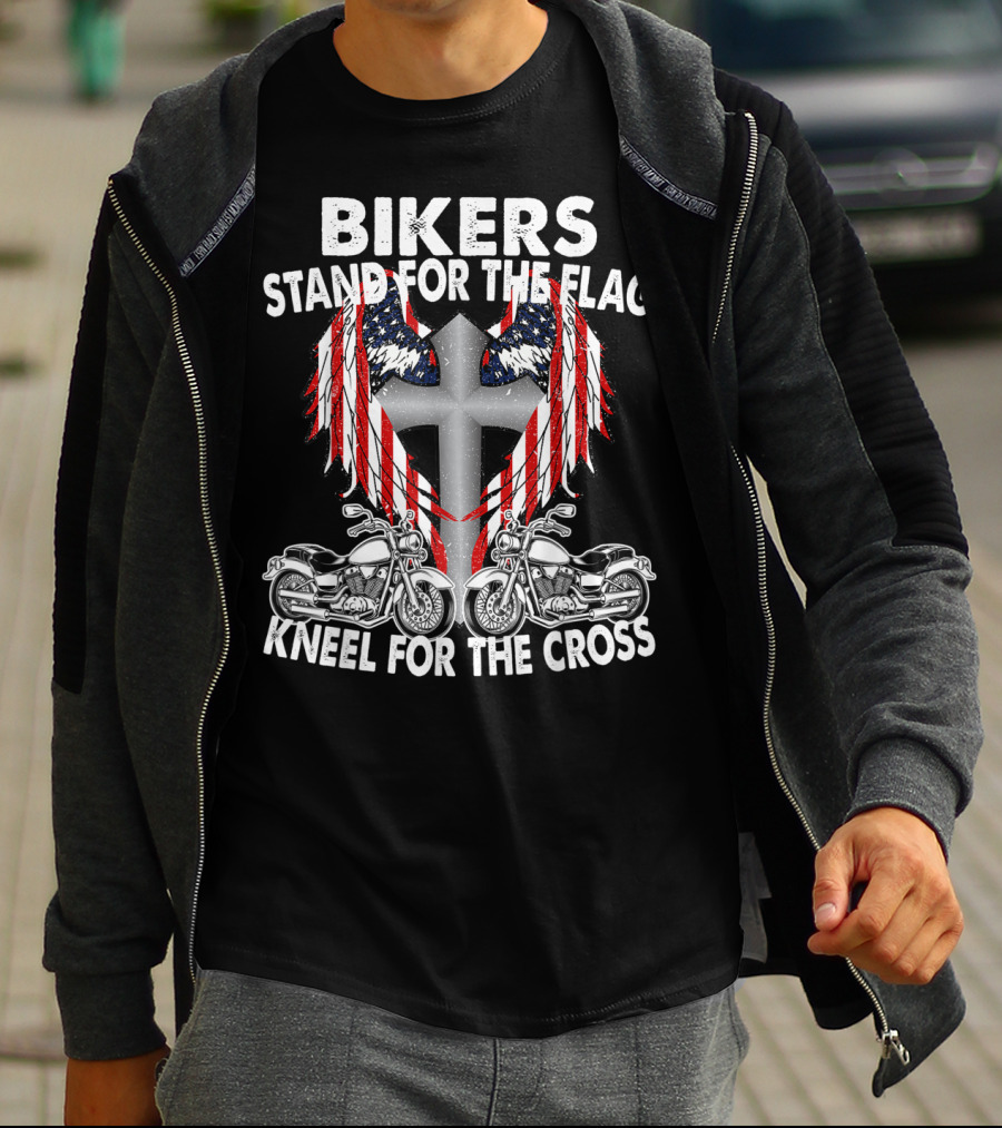 Bikers Stand For The Flag Kneel For The Cross Patriotic Memorial Day T-Shirt