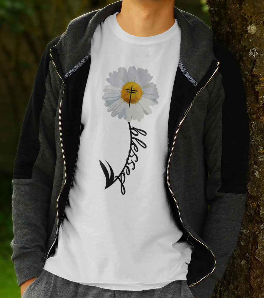 Blessed Cross Christian Religious Daisy Trendy T-Shirt