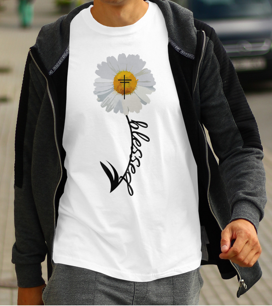 Blessed Cross Christian Religious Daisy Trendy T-Shirt