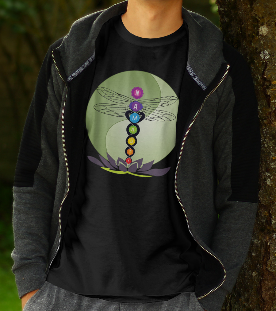 Namaste Chakra Dragonfly With Lotus And Yin Yang T-Shirt