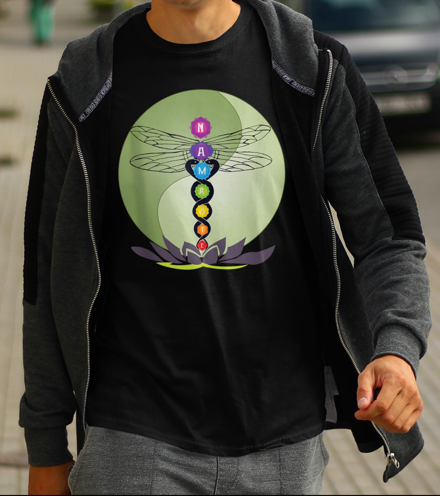 Namaste Chakra Dragonfly With Lotus And Yin Yang T-Shirt