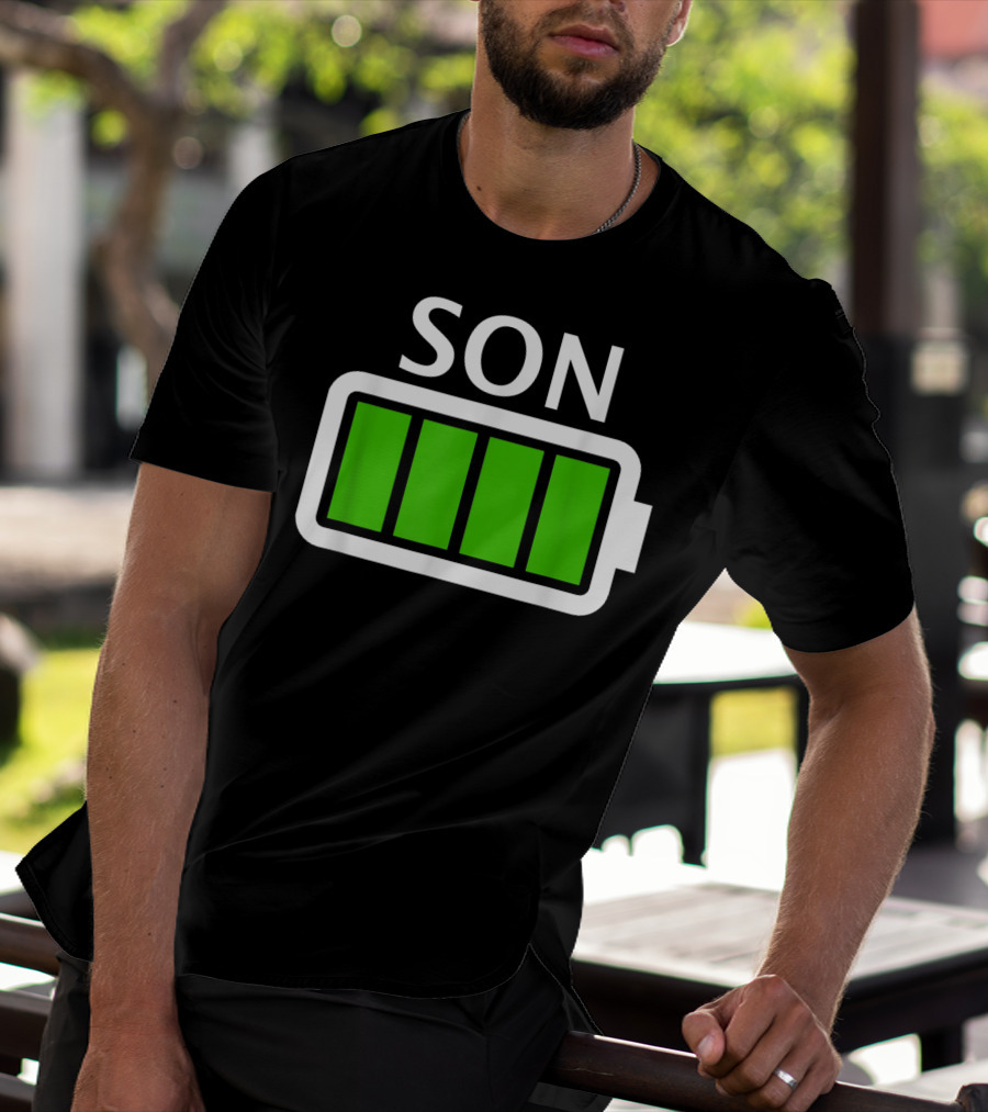 Family Matching Funny Son Fully Charged Battery T-Shirt