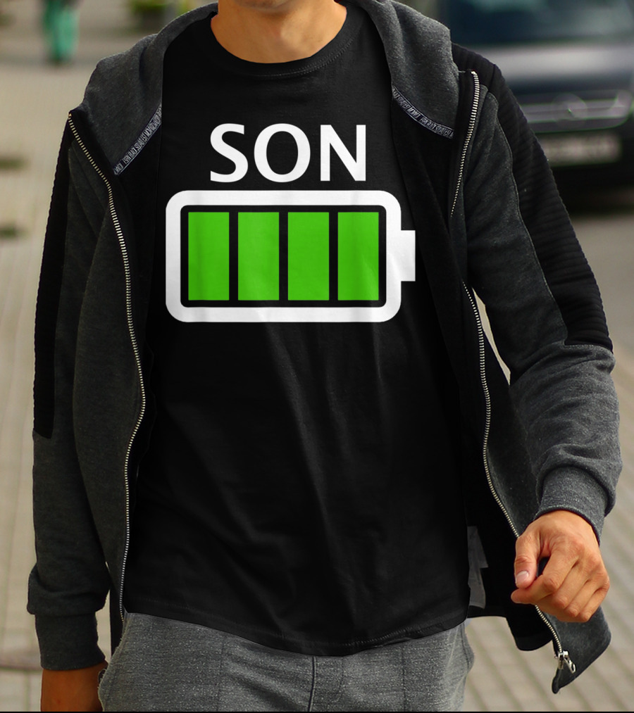 Family Matching Funny Son Fully Charged Battery T-Shirt